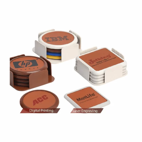 Leather Finish Plastic  Coaster Set